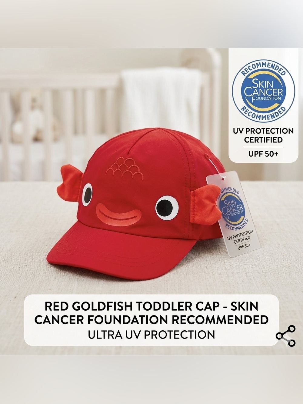 ☀️ NWT Toddler Red Goldfish UV Protection Sun Hat Cap UPF 50+